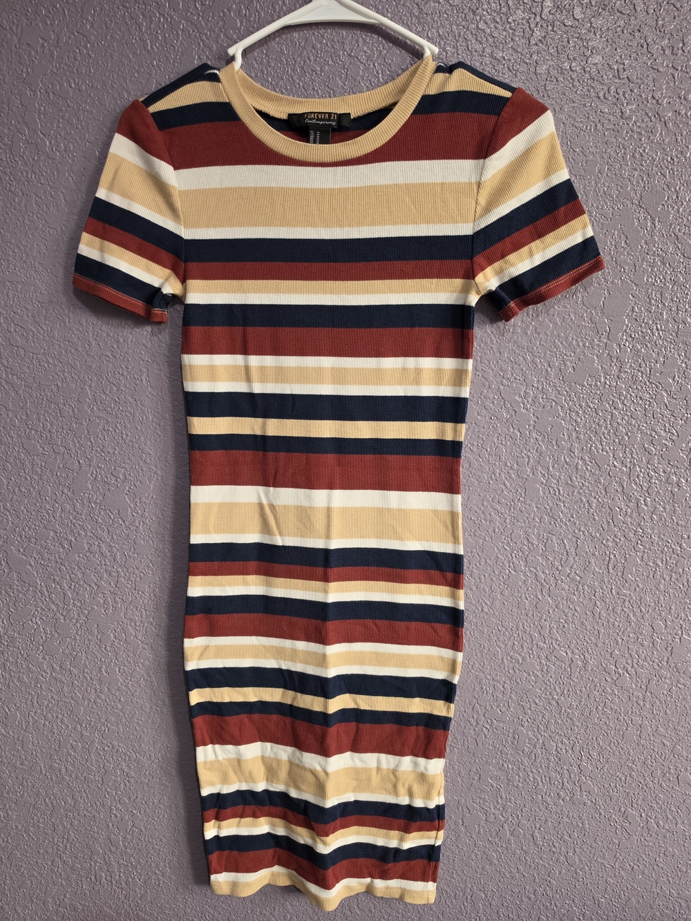 Forever 21 Multicolor Striped Knit Bodycon Dress - Rust, Navy, Cream